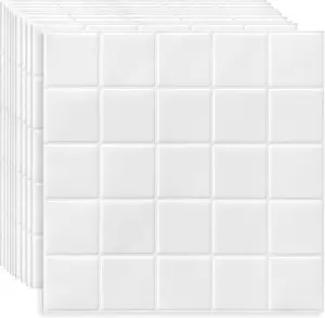Square White Peel and Stick Backsplash Tiles Self Adhesive Subway Checkered for Kitchen Bathroom Wall (10-Sheet,12"12")