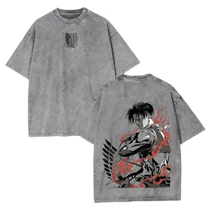 [KM 100%cotton]Attack on Titan Levi Ackerman Graphic T-Shirt, Vintage Washed Distressed Oversized Anime Tee, Retro Survey Corps Wings of Freedom Streetwear Top for Men Women, Anime Lover & AOT Fan Gift Shirt funny