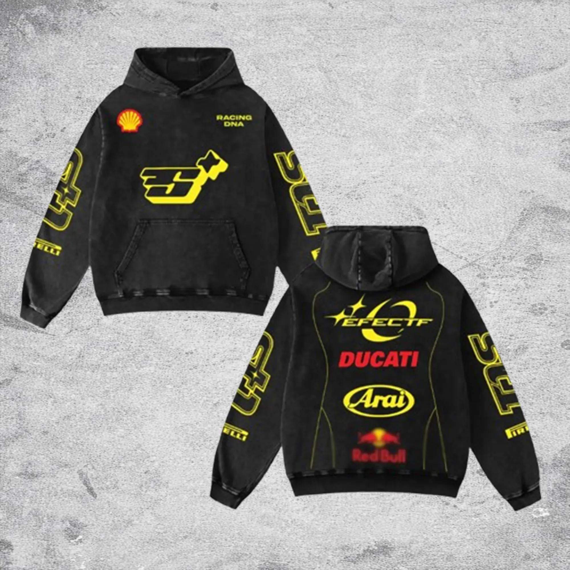 Redbull x Ducati ST1 Sport Racing Retro Unisex Acid Washed Hoodie Hoodie Motor World Champion Enthusiast Apparel Streetwear Helmet Racing Team Super Motorsports Clothing Riders Motocross Off-Road Dirt Bike Fan Gear Cotton For Motor Fan