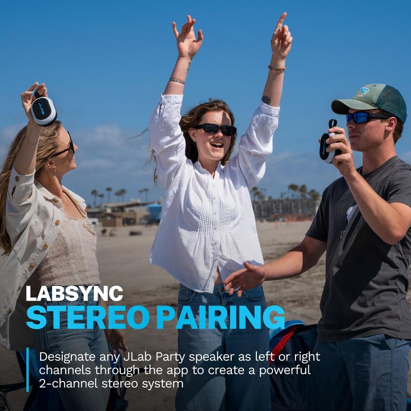 JLab Pop Party Ultra-Portable Bluetooth Speaker 5W Driver 8+ Hours Playtime RGB Lighting IPX5 Splashproof Audio & USB-C Charging