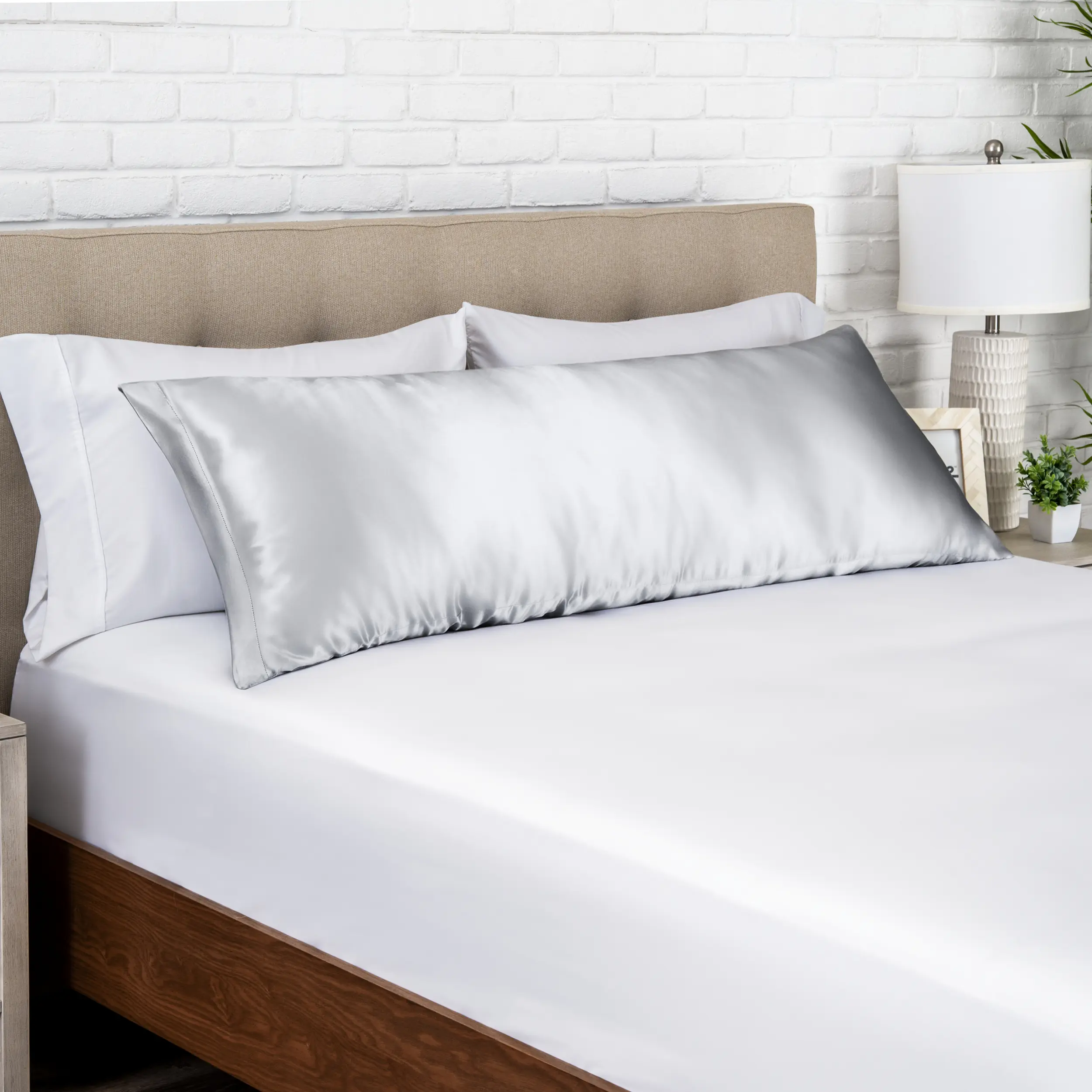 Bare Home Poly Satin Body Pillowcase - 20x54" Smooth Fiber, Hair-Safe Silk-Like Bedding for Hair and Skin Protection, Machine Wash
