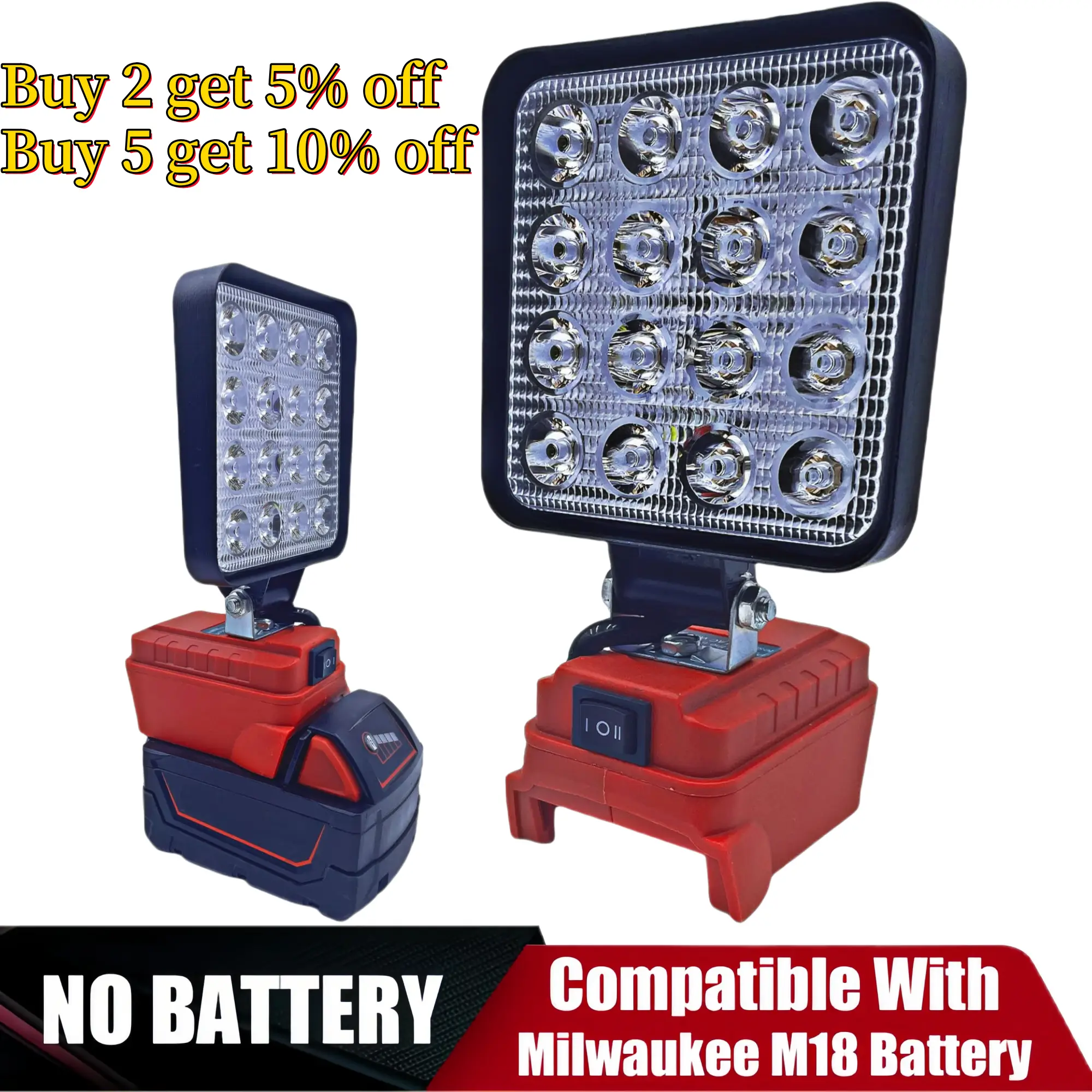 Cordless LED Work Light for Milwaukee m18 18V Battery，48W 3800ML Square Flashlight,Flood Light with Two USB Charging Port LED Light for Outdoor Campin