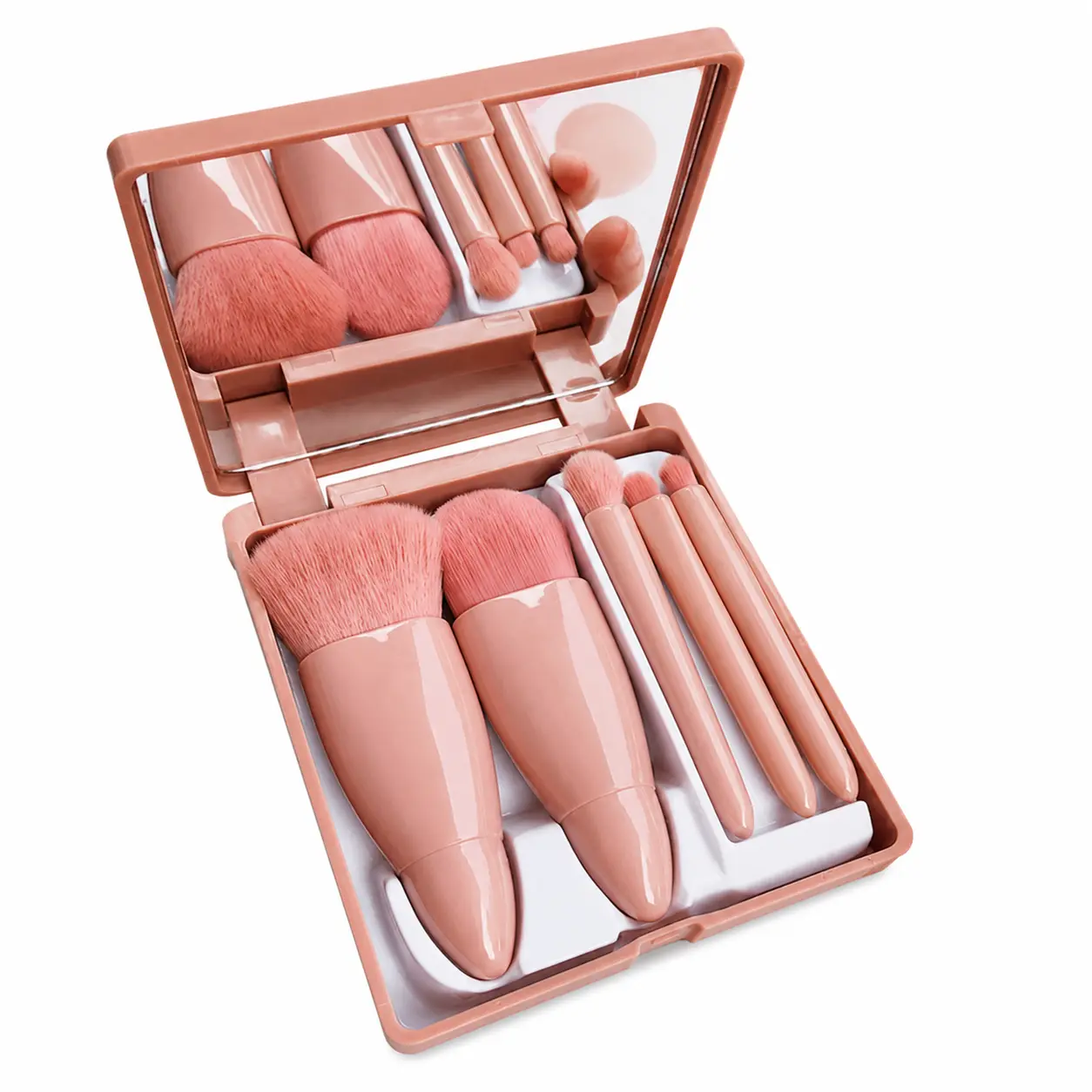 1 Piece, Portable Mini Makeup Brushes with Built-in Mirror Storage Case, Soft Bristles for Daily Makeup and Travel Touch Up