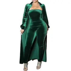 Saledress Outfits Womens Sexy Velvet 2 Piece Outfits Long Sleeve Cardigan Tube Off Shoulder Bodycon Party Jumpsuits Set Clubwear women Chic Style Womenswear Christmas