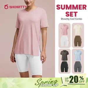 SHOWITTY Women's 2 Piece Lounge Sets – Casual Summer Outfits Short Sleeve T-shirt & Bike Shorts with Pockets