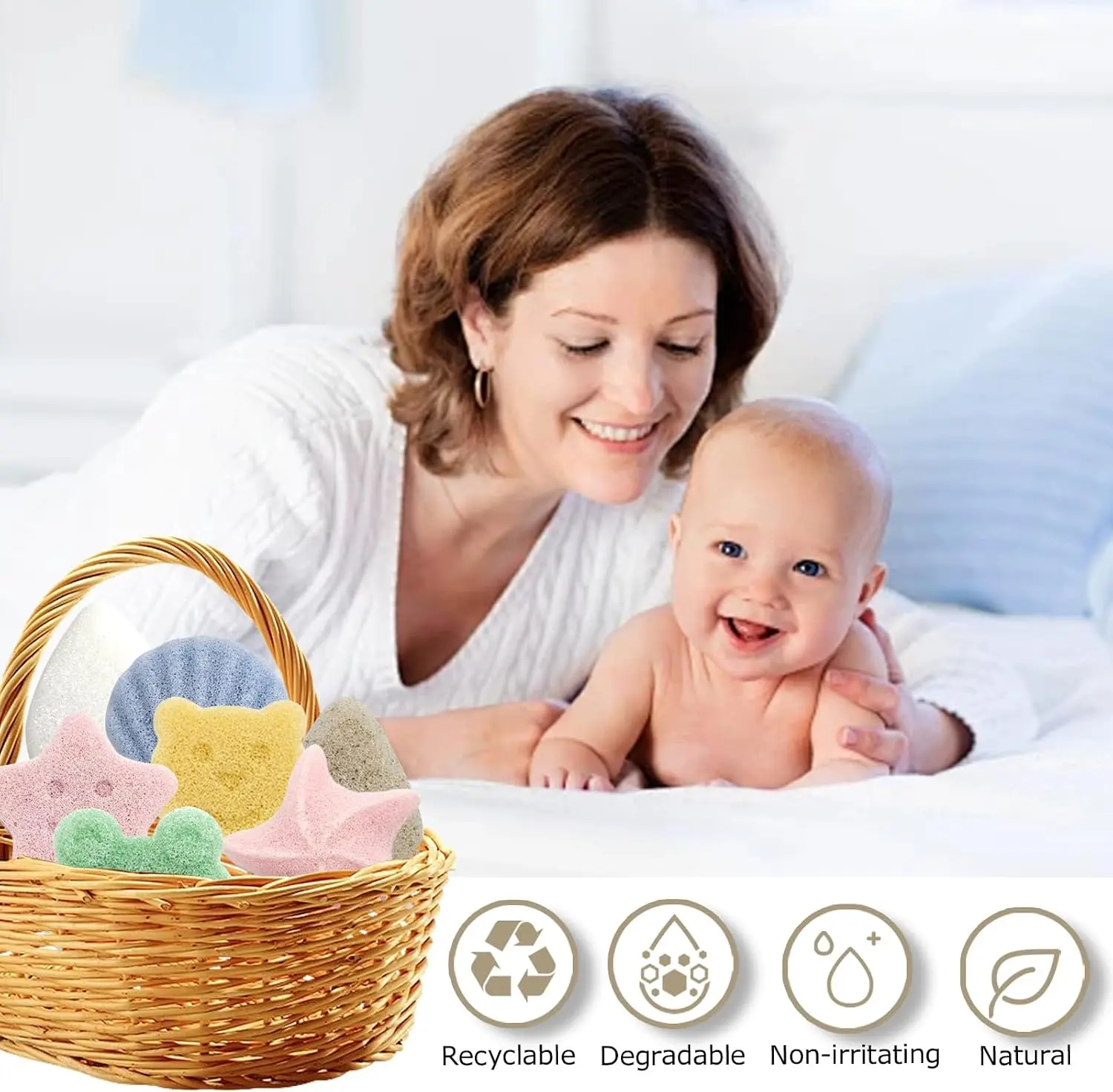 Natural Konjac Baby Bath Sponge, Soft Exfoliating Bath Sponge for Toddlers & Kids, Gentle Baby Bath Essentials Summer Gift