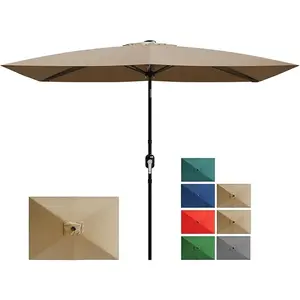 Garvee 10' x 6.5' Rectangular Patio Umbrella, Outdoor Table Umbrella with Crank & Push Button Tilt, 6-Rib Sturdy Frame, Market Sun Umbrella for Garden, Deck, Lawn & Pool