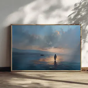 Jesus Walking on Water Canvas Painting Poster, Spiritual Wall Decor with Divine Light, Modern Christian Canvas Art, Ready to Hang Religious Artwork, Faith-Inspired Christian Gift for Home