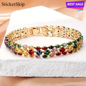 2026 New Women's Elegant Bohemian Colorful Geometric Zirconia Bracelet, Stylish Clasp Chain Design with Shiny Zirconia Accents, Lightweight & Comfortable Fashion Jewelry, Perfect for Everyday Wear, Holiday Parties, Dates & Ideal Gift for Her on Birthday o