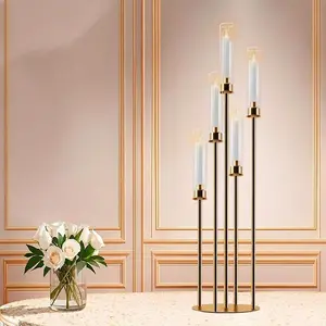 5-head Candle Holder, 1 Count Metal Candle Stand, Modern Simple Candle Holder, Candlestick for Home Party Wedding Decoration, Home Decor Supplies, Interior Decoration Accessories, Ornaments, Halloween, Decoration Items