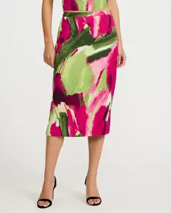 Express Textured Printed High Waisted Midi Skirt