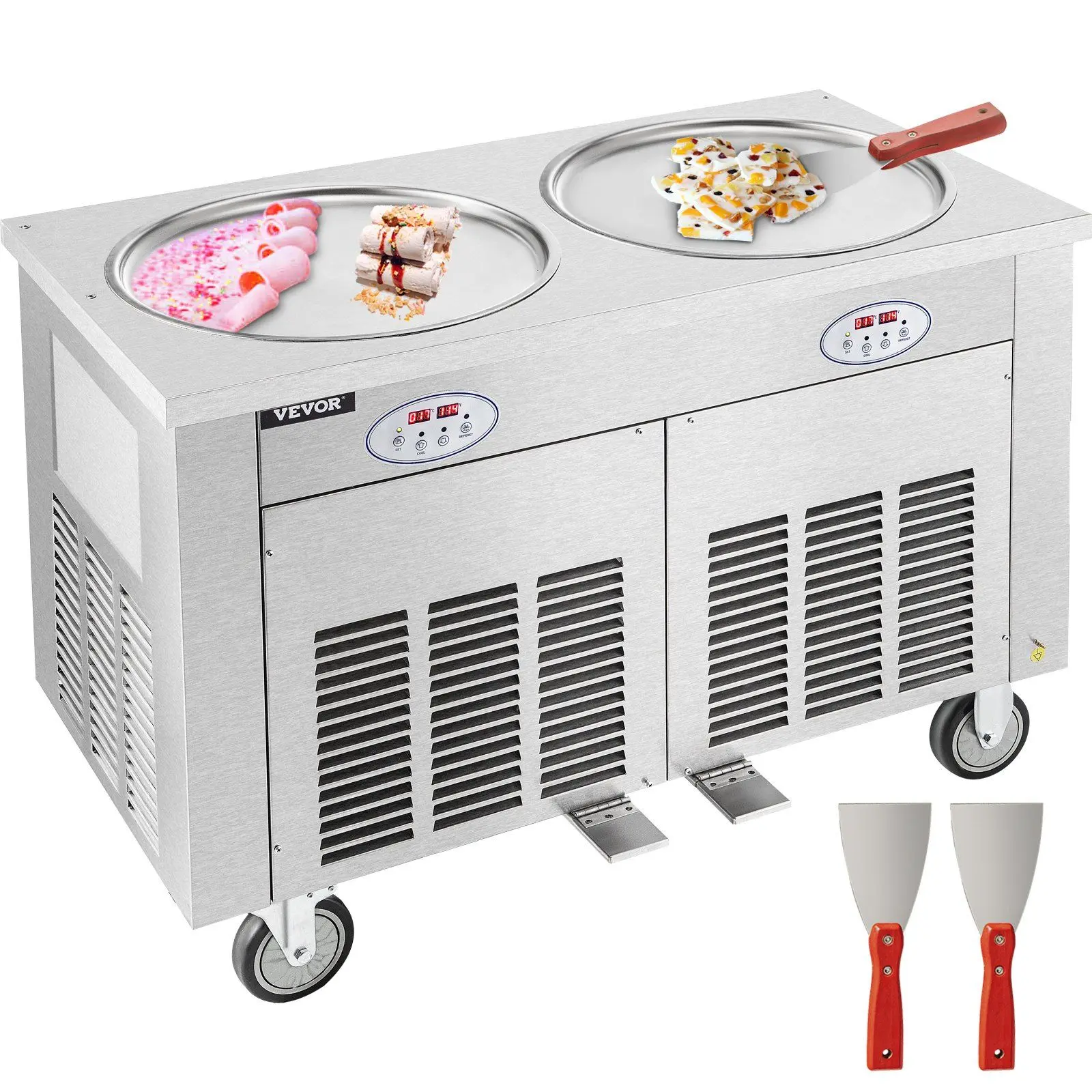 VEVOR Commercial Rolled Ice Cream Machine, 1800W Stir-Fried Ice Roll ...