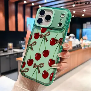 Leopard Cherry Pattern TPU Phone Case for iPhone 17 Air 16 Plus 15 Pro Max 14 Plus 13 12 11 Pro Max Non-Yellowing Shockproof Protection Soft Silicone Fashion Transparent Cover Cellphone Protective Smartphone