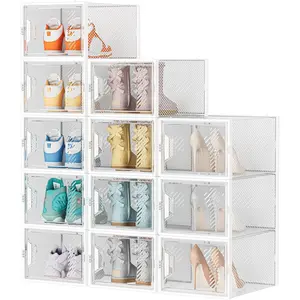 12 Pack X-Large Clear Plastic Stackable Shoe Storage Boxes Shoe Organizer for Closet Fits up to Size 13