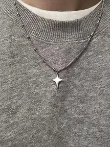 Trendy Y2K Design Four-Point Star Stainless Steel Necklace, Fashion Necklace, Simple Daily Versatile Unisex Personalized Jewelry, Men and Women