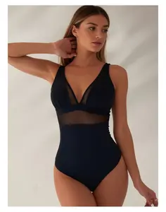 Lace Up Swimsuit Women One Piece Strapless Sexy Cutout Bathing Suit Slimming Mesh Panel Swimwear for Teens Girls Summer Beach Pool