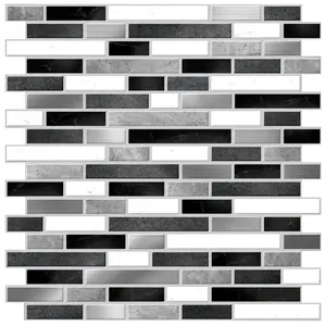 Peel and Stick Wallpaper Tiles 8" x 8" Black and White Mosaic Design 24 Pack