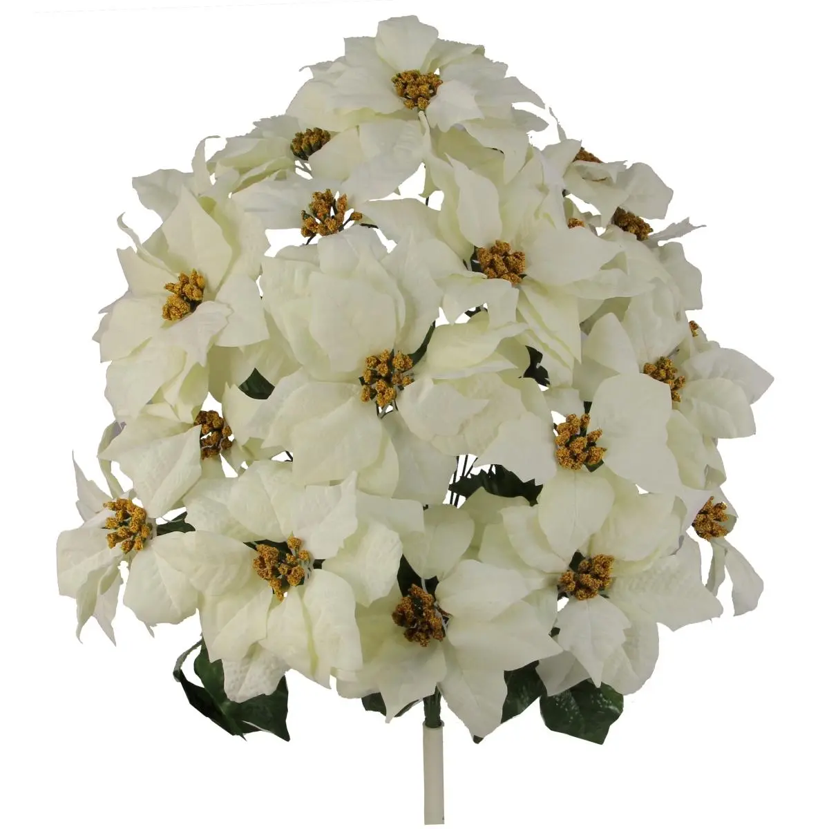 24-Stem Cream Faux Velvet Poinsettia Christmas Bush - 27x22x11" Decorative Artificial Flower, Greeneries Backdrop, Home Decor Table Centerpiece, Holiday Housewarming Gift for Home Supplies