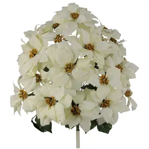 212 MAIN Faux Velvet Poinsettia Christmas Flower Bush - 24 Stems, Textured Flowers, Cream Decorative Floral Centerpiece, Tabletop Holiday Decor