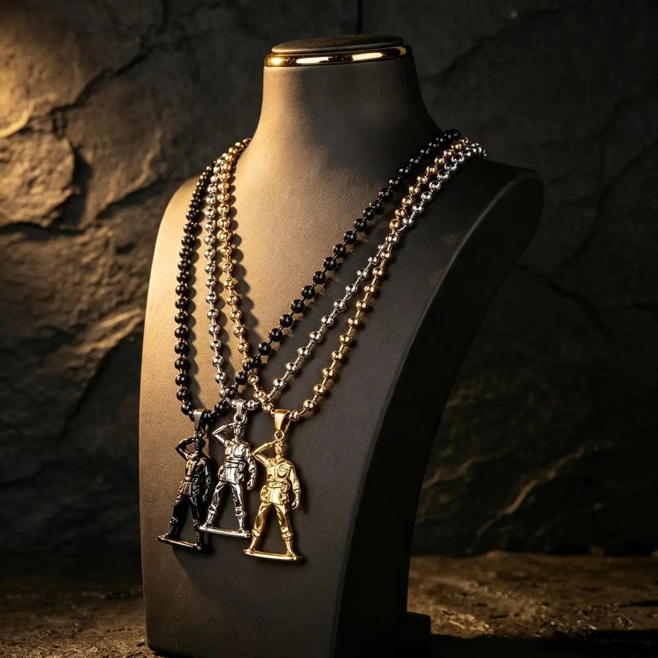 Military Soldier Figure Pendant Necklace, Ball Chain Army Soldier Charm Necklace for Men Hip Hop Jewelry