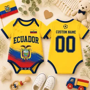 Custom Ecuador Baby Bodysuit, Personalized Ecuadorian Onesie, Team Ecuador Soccer Baby Outfit with Name and Number, Ecuador Fan Baby Gift 61N