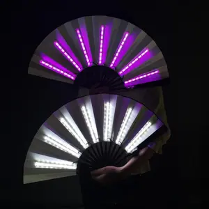 LED Light Up Handheld Fan, 2 Counts Battery Powered Folding Fan, Party Decoration Supplies for Stage Performance, Birthday, Wedding, Night Event, Masks