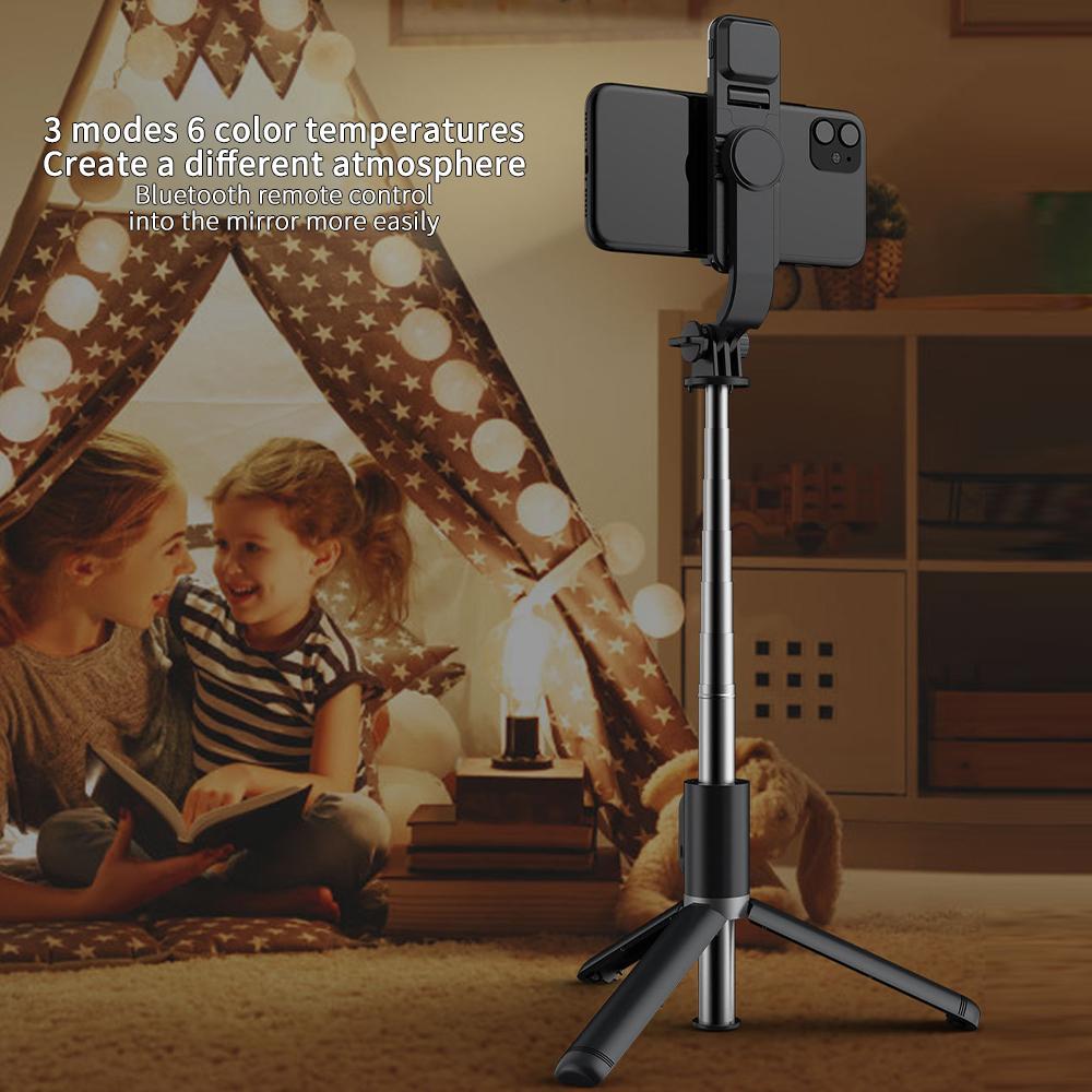 41-Inch Selfie Stick Tripod with Rechargeable Fill Light and Bluetooth Remote, Extendable Phone Tripod Stand, 3 Light Modes and 9 Brightness Levels for Vlogging, Live Streaming, iPhone & Android