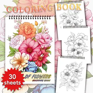 Flower Pattern Coloring Book, 1 Count Spiral Bound Dream Of Flowers Coloring Book, Kill Time Graffiti Painting Drawing Art Book, Art Supplies