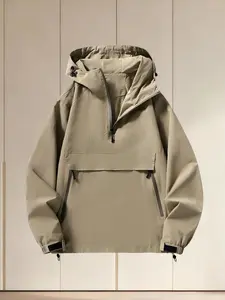 Men's Spring Fall Hooded Jacket, Loose Fit Big Size Half Zip Casual Outerwear, Fashion Thin Coat Lightweight Sports Jacket for Outdoor Sports Travel Hiking Adventure