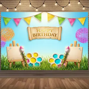 Neon Splash Happy Birthday Backdrop | Colorful Theme Party Banner