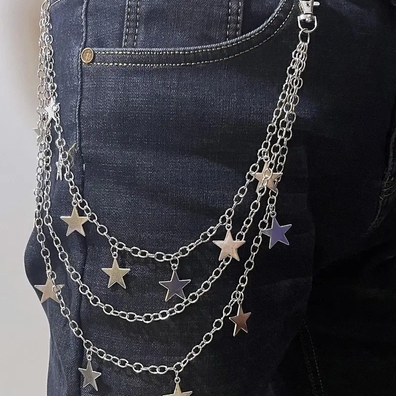 Unisex Punk Style Star Decor Layered Pants Chain, Casual Trendy Belt Body Chain, Fashionable Accessories for Daily & Party Decoration, Body Jewelry, Body Accessory