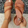 Women's Flat Sandals, Casual Sandals Lightweight Summer Ankle-Strap Slip-On Shoes with PU Leather Upper for Daily Wear