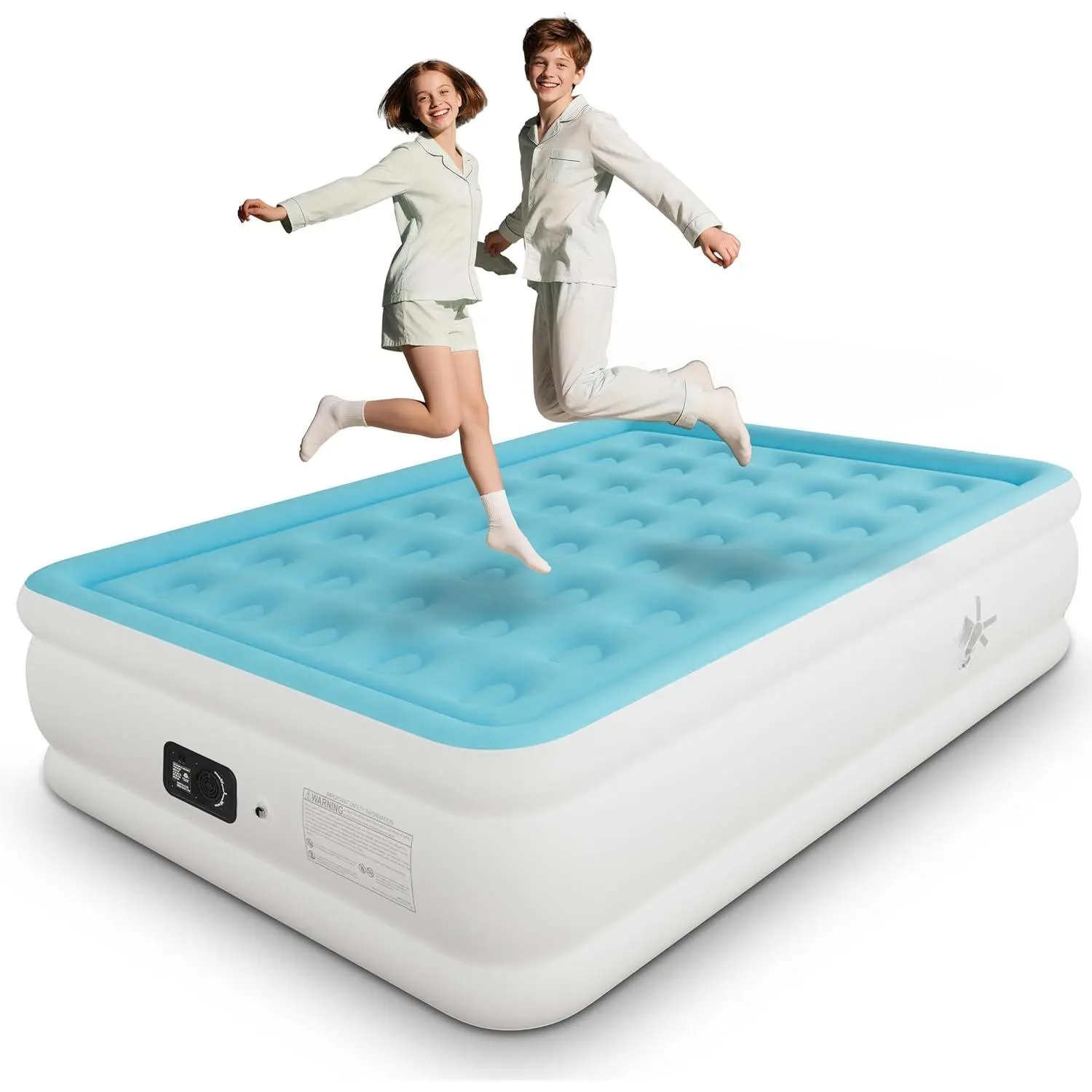 Full Air Mattress with -in Pump, Single Air Bed with Portable Storage Bag, Suitable for  and Guests, Top Flocking, 18" Full Sky Blue