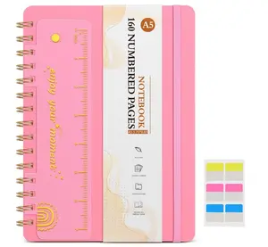 Lined Spiral Notebook Journal, 160 Numbered Pages A5 College Ruled Notebook, Pink Spiral  Paper, Plastic Hardcover Spiral Bound Notebooks