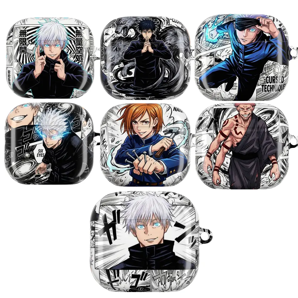 Jujutsu Kaisen Character AirPods Case – Anime Design Featuring Gojo, Itadori, Fushiguro, Nobara & Sukuna with Cursed Energy Effects & Japanese Text, Fits AirPods Pro (Gen 1/2) & AirPods (Gen 1/2/3), Perfect Gift for Anime Fans