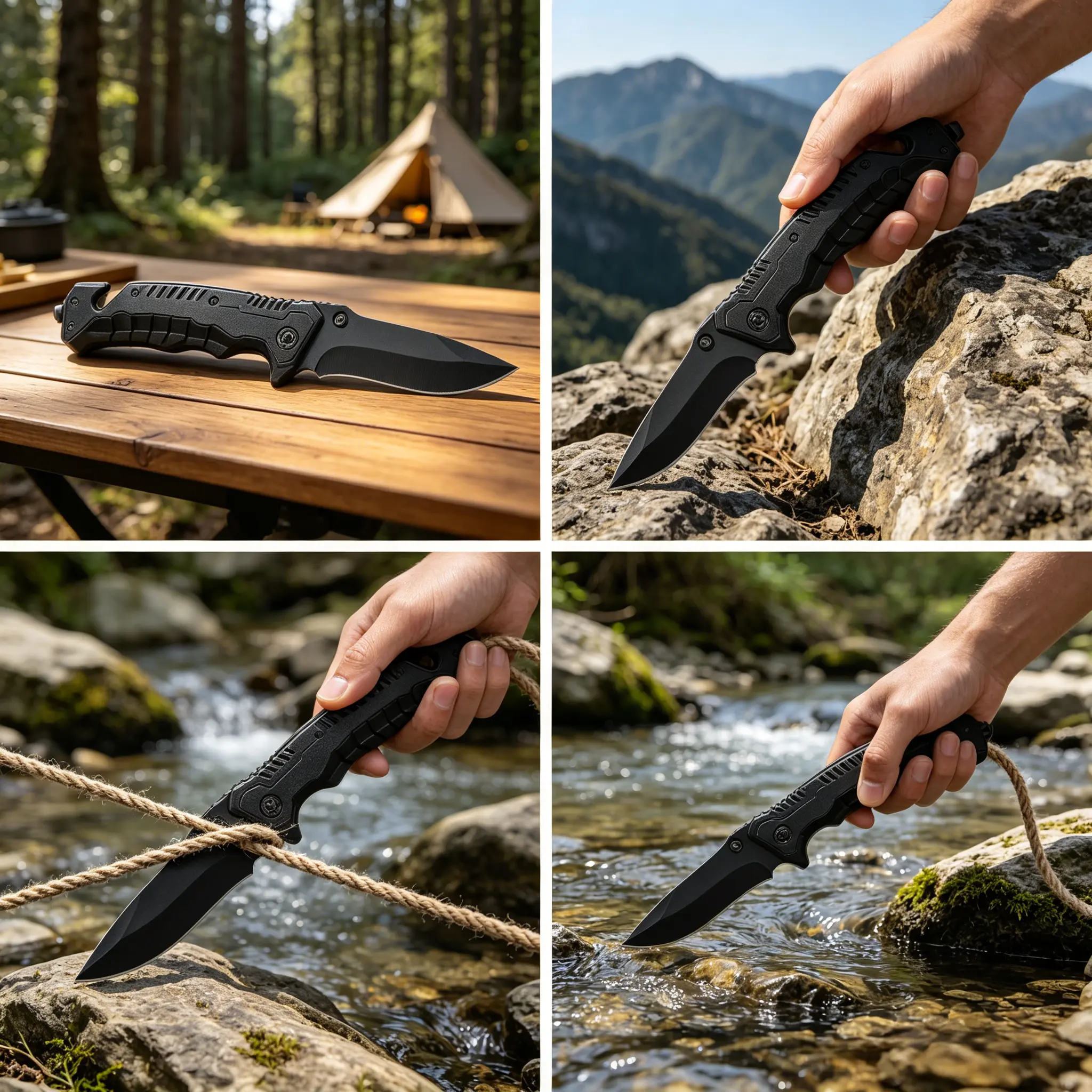 Rugged Heavy-Duty Stainless Steel Folding Pocket Knife - EDC Tactical Tool with Glass Breaker, Seatbelt Cutter for Self-Defense, Outdoor Camping Survival