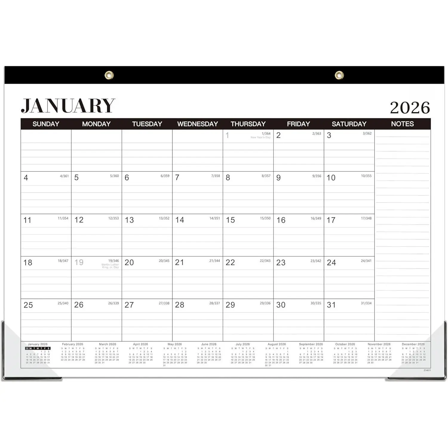 2026 Desk Calendar - Desk Calendar 2026, Jan.2026 - Dec.2026, 12 Monthly Desk/Wall Calendar 2-in-1,16.8" x 12", Thick Paper with Corner Protectors, Large Ruled Blocks - Classic Black