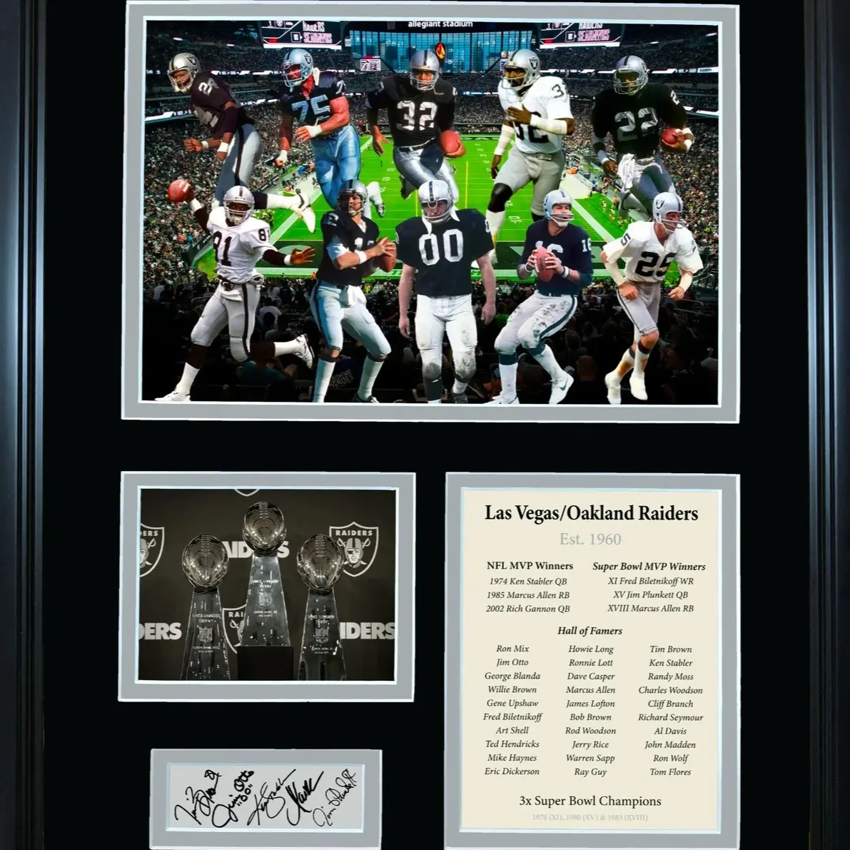 Las Vegas Oakland Raiders Greats Facsimile Engraved Auto Photo - Elegant Decor Poster UnFramed with Hall of Fame Stats & Signature Display - Printed in USA on Premium Satin Photo Paper