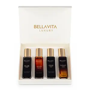 BellaVita Luxury's Perfume Gift Set for Men | 4 Luxury Minis | Long Lasting | G.O.A.T, Oud, CEO Man, Klub Man| Eau De Parfum | Portable Perfume Kit | Perfect Gift for Men