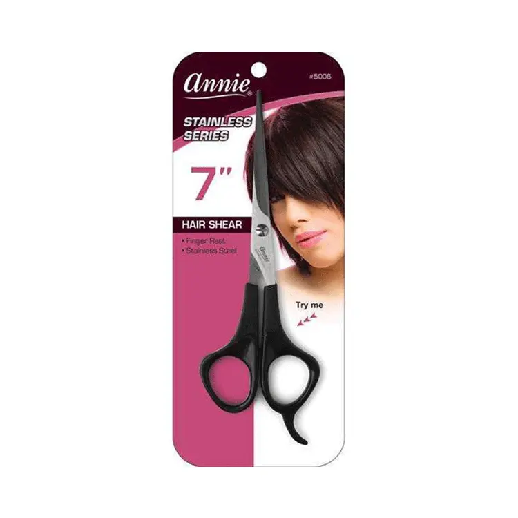 Annie #5006 7" Stainless Steel Hair Shears, Black Professional Salon Hair Styling Tool for Haircare, Hair Styling Tools