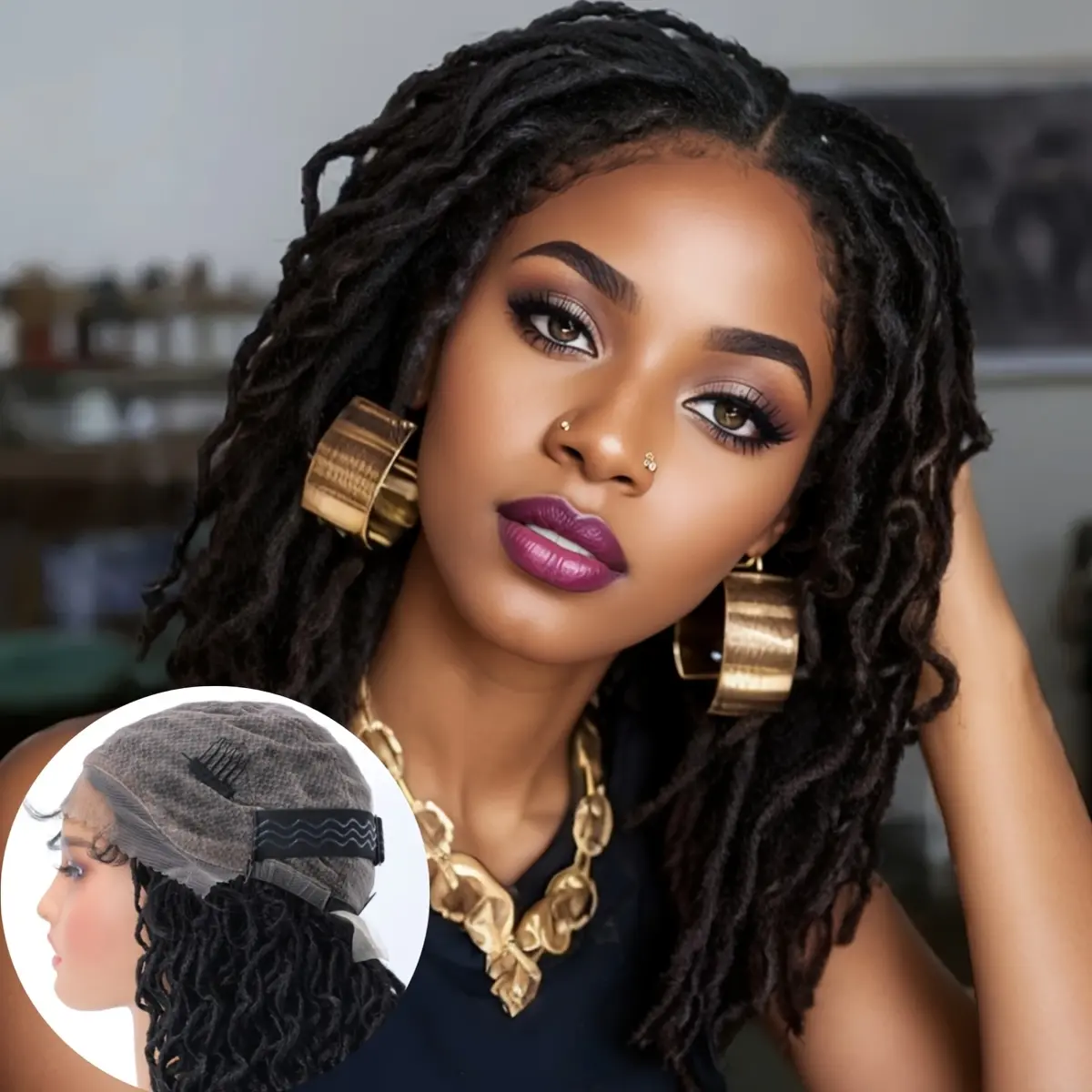 Full Lace Dreadlock Wig Short Afro Curly Faux Locs Glueless Knotless ...