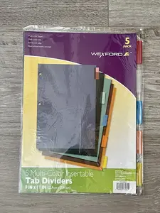 Lot of 10 Wexford 5 Pack Multi-Color Insertable Tab Dividers (Total 50 Dividers)