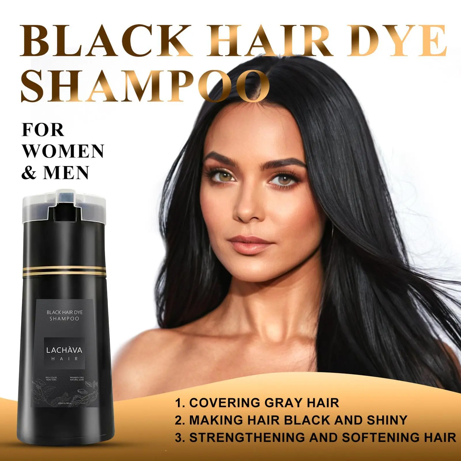 LACHAVA Hair Dye Shampoo,LACHAVA Hair Instant Dye Shampoo,LACHAVA Hair Dye Shampoo 3 in 1, for Men & Women (Black)