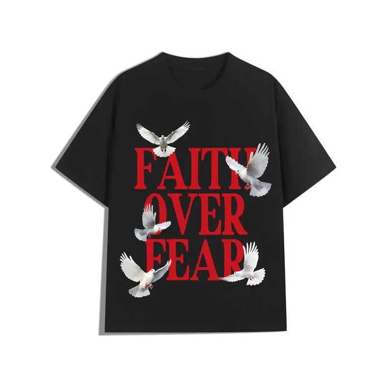 Men's Graphic T-Shirt with Faith Over Fear Dove Print - Classic Short Sleeve Casual Crewneck Top in Soft 100% Cotton Streetwear, Tshirt