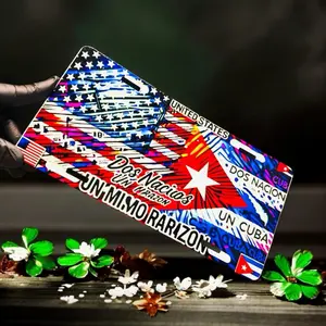 Cuban License Plate - Two Yellow Plates for License, Bandera, and Americana