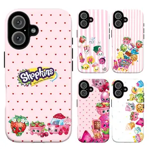 Coquette Shopkinss Phone Case, Pink Polka Dot & Heart Pattern Phone Cover iPhone 11–17 & Galaxy S21–S26, Soft Girl Aesthetic Striped Tough Case, 2000s Cartoon Collector, Cute Preppy Gift for Her