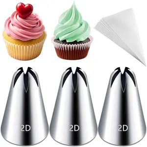 3 count 2D Cake Piping Tips with 20 Piping Bags, Large Piping Nozzles Decorating Tips, Cake Baking Tools for Cookie Icing Cupcakes, Buttercream,Birthday Cake, Cupcake, DIY Art
