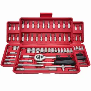 46-Piece 1/4" Drive Socket & Screwdriver Bit Set - Heavy-Duty CR-V Steel Ratcheting Wrenches Kit, SAE & Metric for Auto Repair, Home DIY, Versatile Bike Bicycle Maintenance Tools, Easter Gift