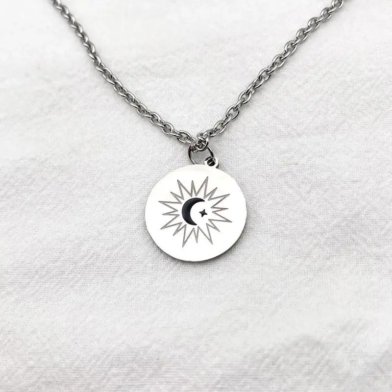 TV Series คาธ The Eclipse Cosplay Ayan Khaotung Moon Star Circular Chain Titanium Steel Necklace Lovers Jewelry Accessories