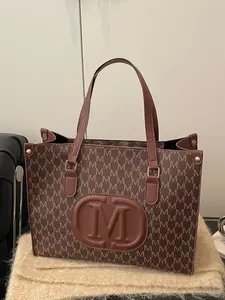 Women's Vintage M Letter Pattern Tote Bag, Durable Faux Leather Large Capacity Shoulder Backpack, Ideal for Work, Office, Commuting, Shopping, Commuter Tote Bag